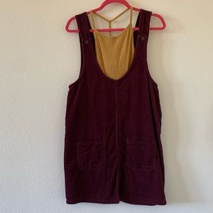 corduroy maroon dress with yellow tank top